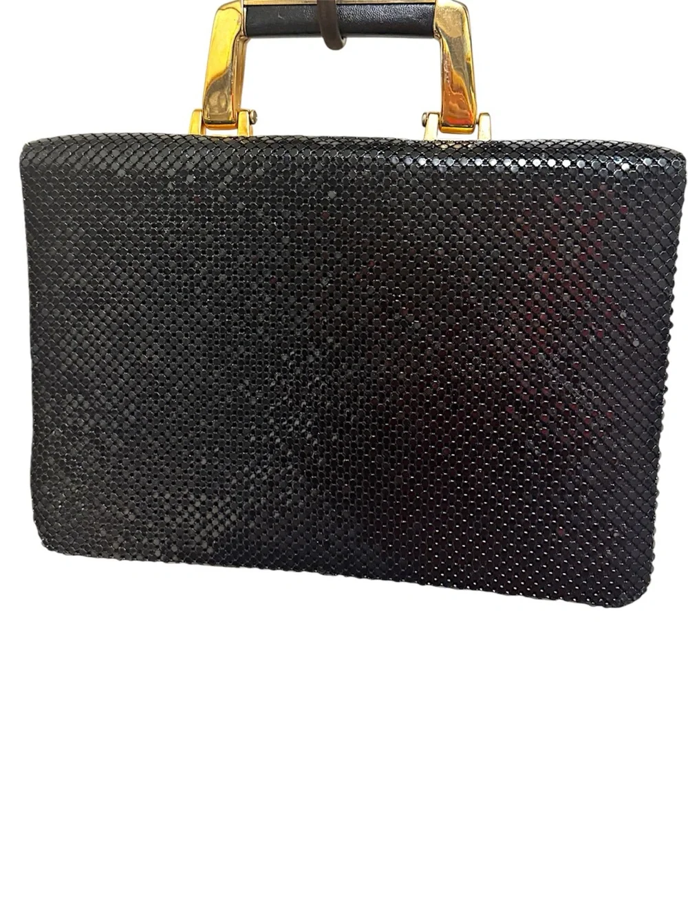 Y&S Original 80s Black & Gold Glam Mesh Structured Briefcase Top Handle Flap Bag